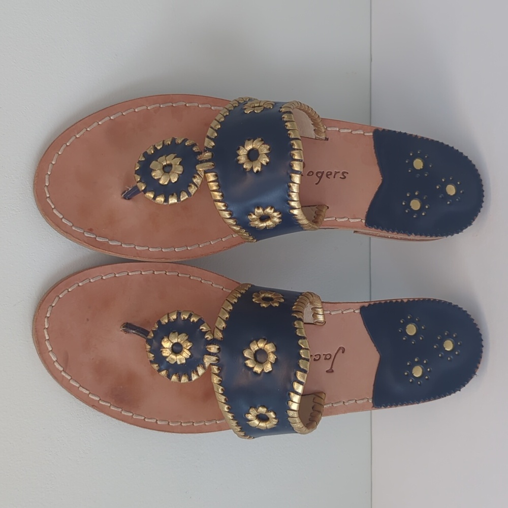 Jack Rogers Nantucket Gold Sandal in Midnight and Gold Navy Gold size 9 - Picture 12 of 14